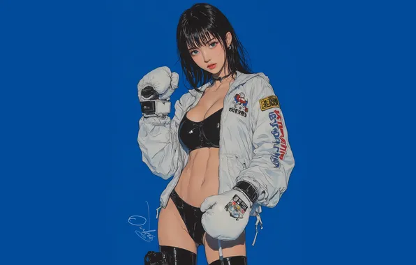 Картинка white, Asian, blue, boxing, AI art, OukenM24, techtock