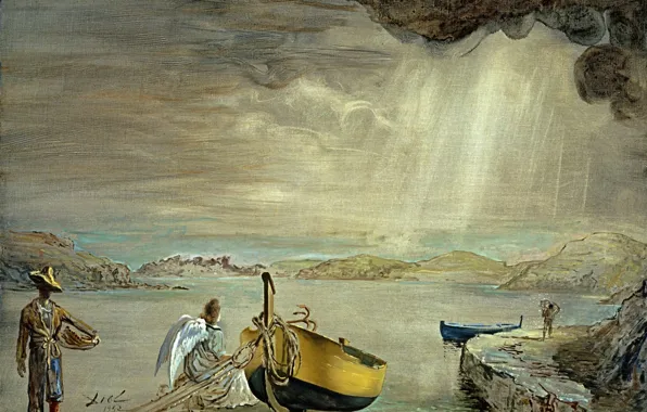 Картинка сюрреализм, лодка, картина, Сальвадор Дали, Salvador Dali, Ангел Порт-Льигата