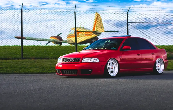Audi, red, stance, frontside, BBs, whiils