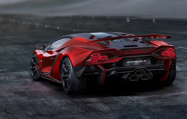 Картинка Lamborghini, суперкар, вид сзади, гибрид, эффектный, внушительный, Lamborghini Invencible, Invencible