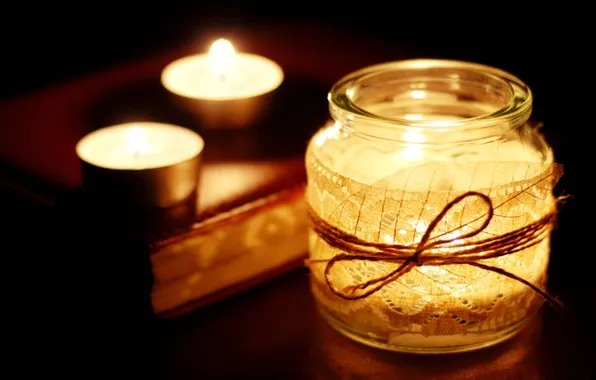 Candles, table, books