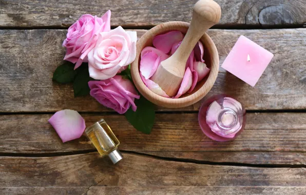 Картинка лепестки, rose, wood, pink, petals, розовые розы, spa, oil