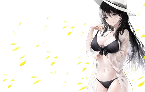 Girl, sexy, wet, cleavage, long hair, boobs, anime, beautiful