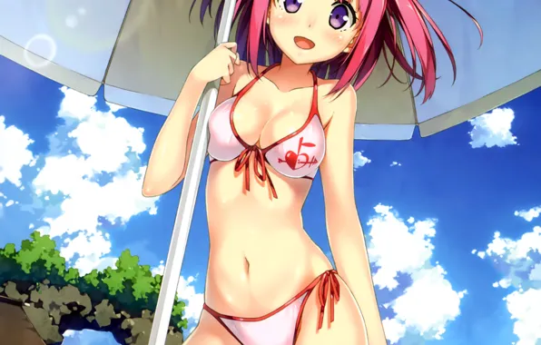 Girl, sexy, cleavage, pink hair, boobs, anime, beautiful, short hair