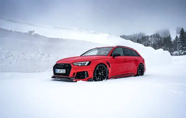 Audi, Красный, Ауди, Снег, Лес, Red, Front, Snow