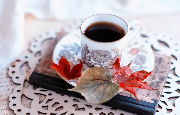 Картинка листья, кофе, чашка