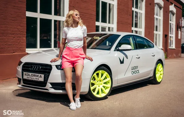 Car, машина, девушка, солнце, Audi, шорты, кеды, майка