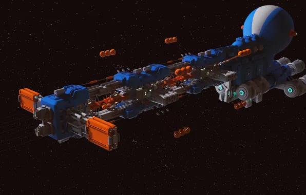 Транспорт, звёзды, космический корабль, Long Ears Cargo Ship