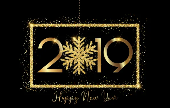 Праздник, надпись, Новый год, gold, New Year, Happy
