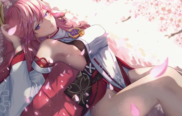 Genshin impact, gadis kawaii, ya miko