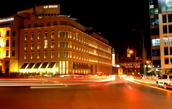 Картинка ночь, огни, движение, light, night, Ливан, Beirut, Бейрут