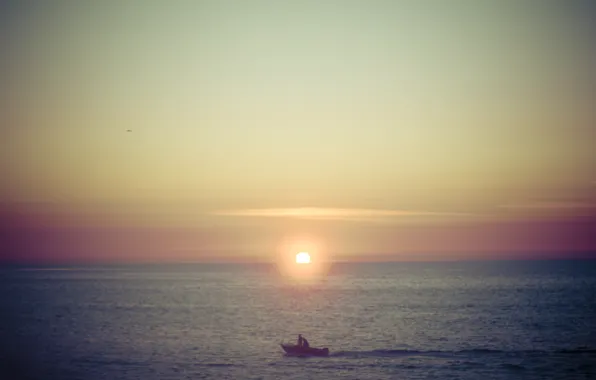 Море, закат, лодка, sea, sunset, красное небо, boat, red sky
