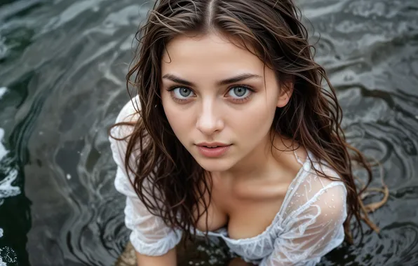 Эротика, глаза, взгляд, девушка, секси, улыбка, портрет, мокрая