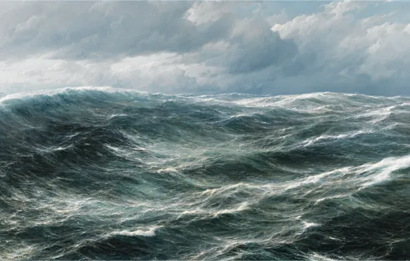 Картинка море, волны, облака, пейзаж, ветер, маринист, hugo schnars alquist