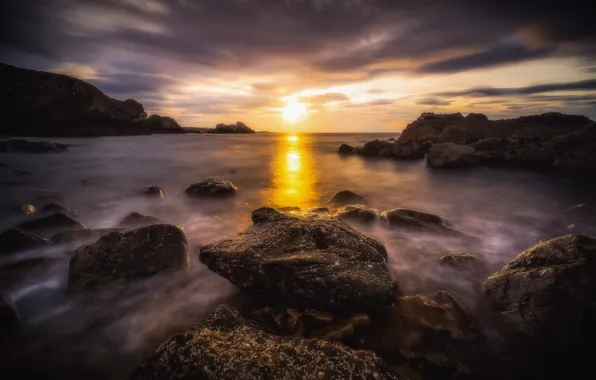 Картинка закат, скалы, побережье, Scotland, Moray Firth, Шотландиия, Portknockie