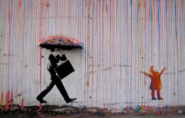Картинка дождь, граффити, зонт, Норвегия, graffiti, rain, umbrella, Norway