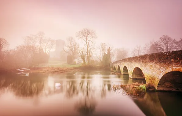 Картинка мост, туман, река