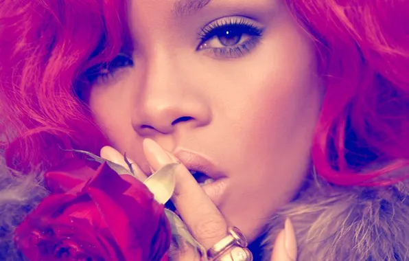 Девушка, роза, Rihanna, красноволосая, Loud