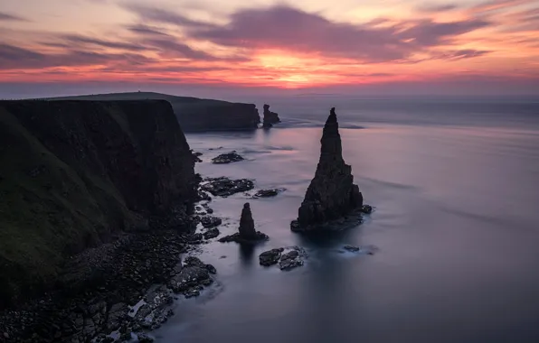 Картинка море, облака, скалы, Шотландия, зарево, Duncansby Head