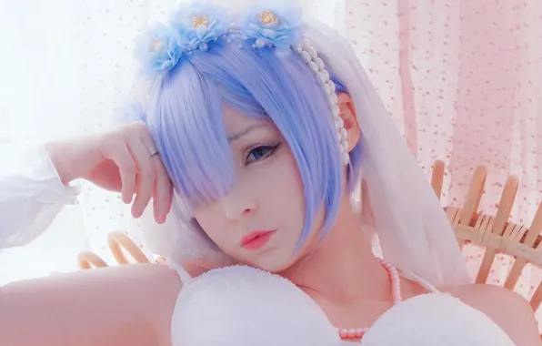 Girl, sexy, blue eyes, flowers, beautiful, short hair, model, pretty