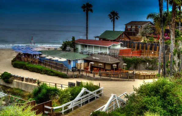 Картинка море, пляж, HDR, дома, Калифорния, США, Newport Beach