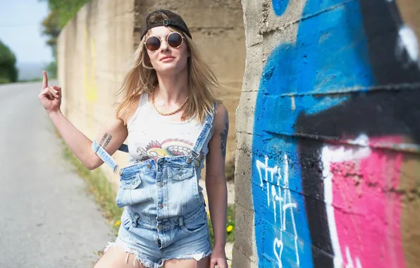Legs, woman, model, beauty, sunglasses, sneakers, charming, denim jumpsuit