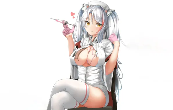 Girl, sexy, cleavage, thighhighs, long hair, dress, boobs, anime