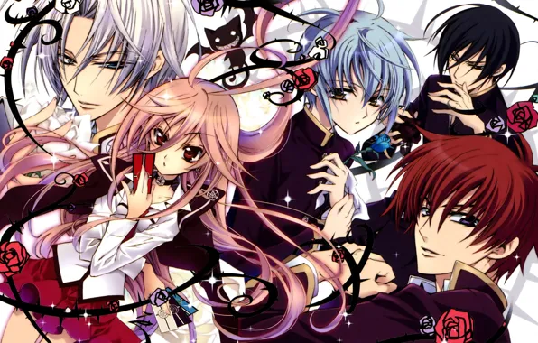 Розы, шипы, карточки, anise yumamoto, seiran asagi, kaede higa, kiss of rose princess, mutsuki kurama