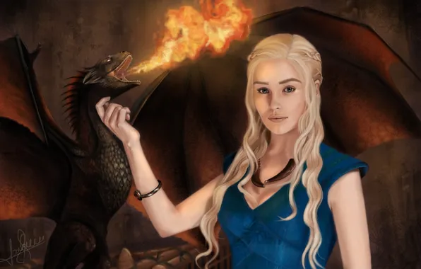 Картинка девушка, огонь, дракон, Песнь Льда и Огня, Daenerys Targaryen, Mother of Dragons, A Song Of …