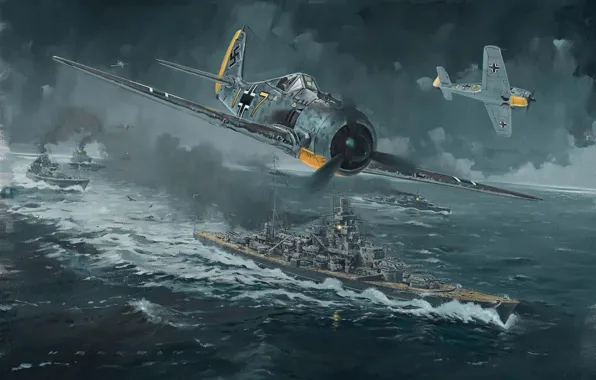 Картинка корабль, Самолет, нападение, вторая мировая война