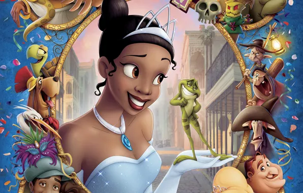 Картинка мультфильм, принцесса, персонажи, Дисней, The Princess and the Frog, Disney Enterprises, Princess Tiana