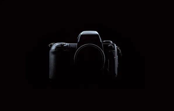 Картинка чёрный, тень, фотоаппарат, объектив, тени, фотик, nikon, никон