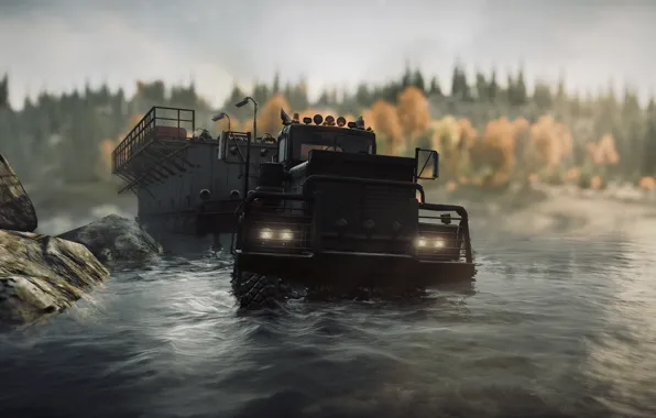 HDR, Wood, Water, Truck, Game, River, Rocks, Michigan