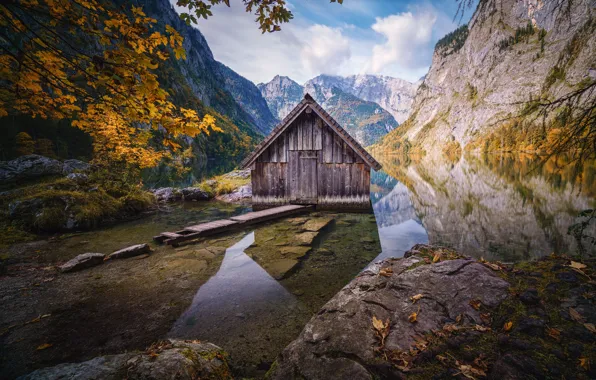 Картинка осень, пейзаж, горы, природа, озеро, Германия, Бавария, Альпы