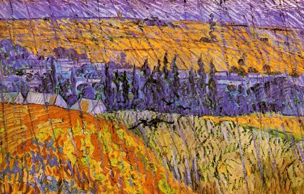 Картинка Landscape, Vincent van Gogh, at Auvers in the Rain