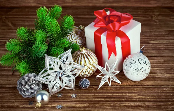 Картинка украшения, подарок, шары, елка, Новый Год, Рождество, Christmas, wood