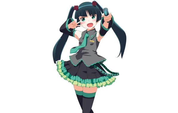 Улыбка, фон, девочка, хвостики, Oreimo