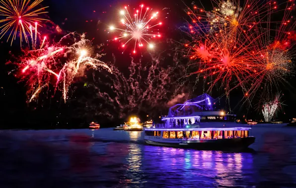 Фейерверк, Рейн, Fireworks, Рейнланд-Пфальц, Rhine, Шпей-Кобленц, Rhineland Palatinate, Spey Koblenz