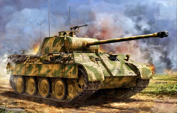 Картинка Germany, Panther, Panzerwaffe, Средний, Painting, WWII, Pz.Kpfw.V, командирский танк
