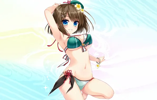 Girl, sexy, cleavage, brown hair, boobs, anime, beautiful, short hair
