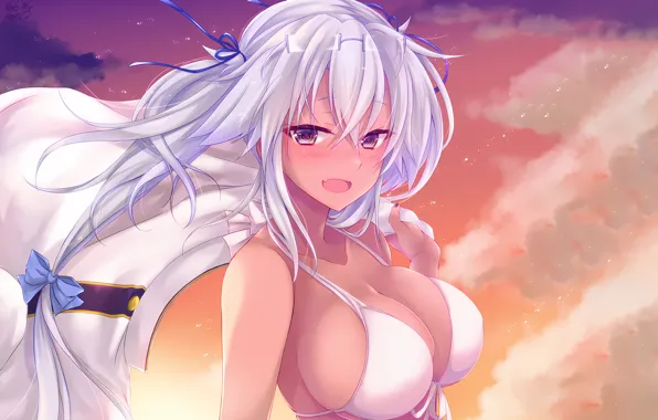 Girl, sexy, cleavage, long hair, boobs, anime, beautiful, pretty