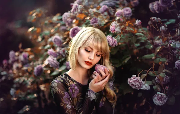 Девушка, цветы, настроение, розы, макияж, Judy Goldammer, фотограф Melanie Dietze