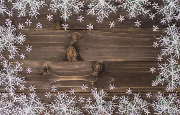 Картинка зима, снежинки, дерево, доски, Новый Год, Рождество, new year, Christmas