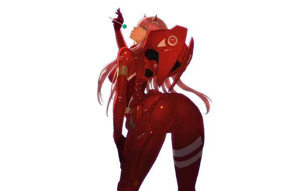 Девушка, аниме, арт, конфета, комбинезон, 002, Darling In The Frankxx, Милый во Франксе