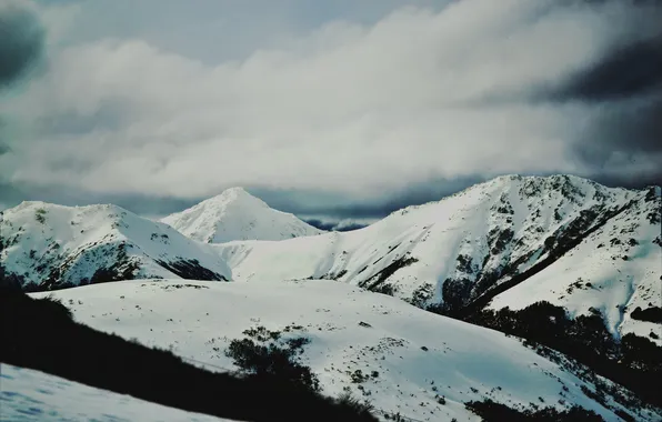 Картинка зима, небо, облака, снег, горы