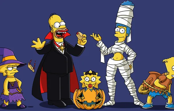 Праздник, семья, Halloween, Simpsons, мульт, симсоны