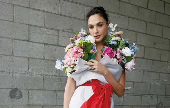 Взгляд, девушка, цветы, бант, Галь Гадот, Gal Gadot