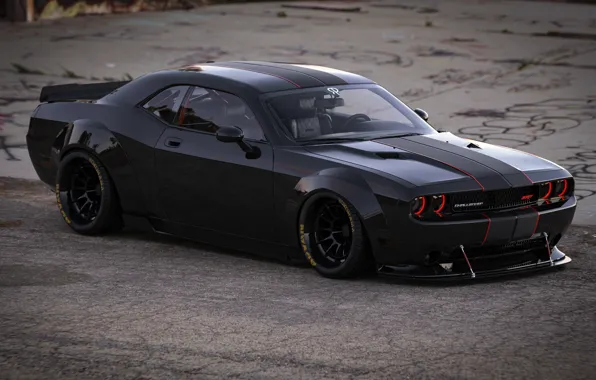 Черный, Машина, Dodge, Challenger, Dodge Challenger, Рендеринг, Concept Art, SRT