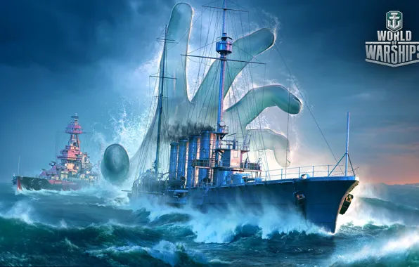 Картинка брызги, океан, игра, корабль, армия, руки, World Of Warship