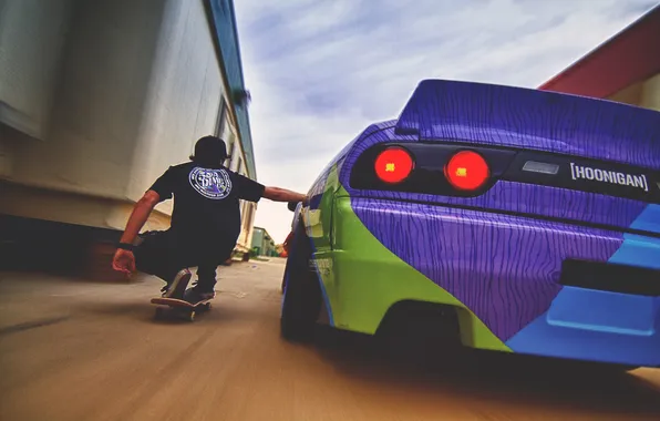 Картинка машина, nissan, ниссан, hawk, 240sx, skateboard, хоук, tony